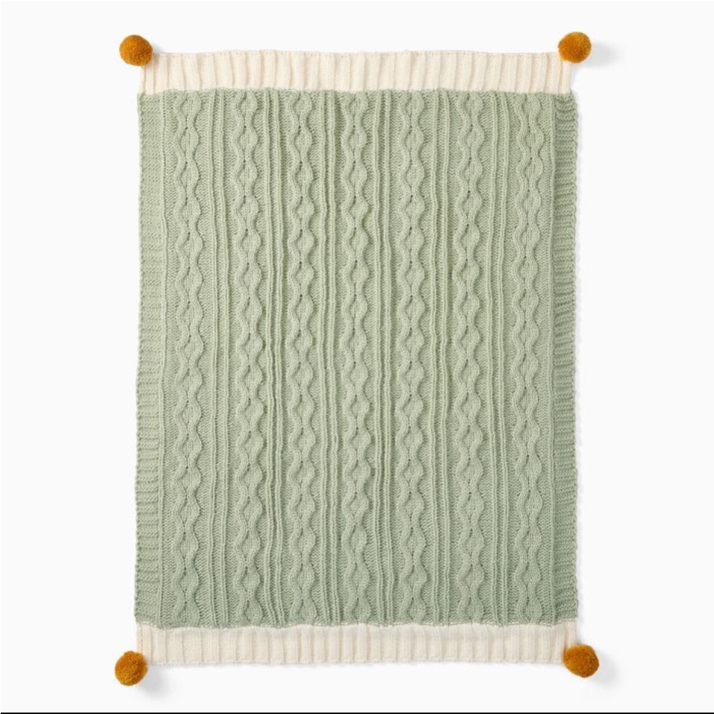 NEW Cable Knit Baby Blanket with Pom Poms - Picture 2 of 5